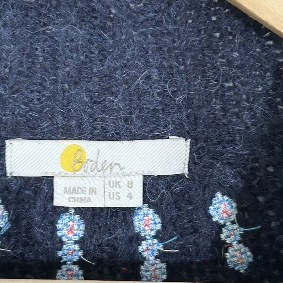 Boden Fluffy Embroidered Jumper Sweater Size 4 US Blue Knit Floral Mock Neck - Picture 6 of 10